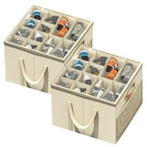 Aokeyee Shoe Storage Organizer for Closet, 2 Pack Shoe Box Storage Containers with Clear Cover and Reinforced Handles, Fits 16-32 Pairs, Beige