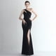 thumbnail image 2 of Vestido de satén ajustado de un solo hombro, largo, adelgazante, con cola de pez, para cenas de celebridades, para exhibiciones de modelos de autos de bodas, 2 of 5