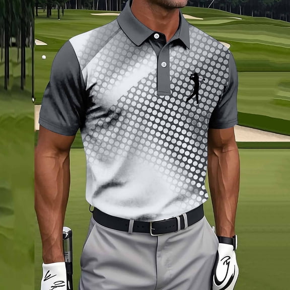 BRGZLK Mens Golf Shirts Summer 2026 Short Sleeve Turn-Down Collar Button-Down Lightweight Breathable Moisture Wicking Casual Pullover Shirts Gray L