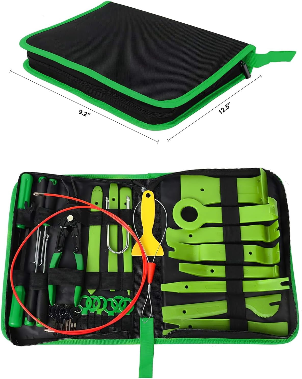 GOOACC 40Pcs Trim Removal Tool,Auto Terminal Removal Key Tool,Auto Clip Pliers Stereo Removal Tools,Car Upholstery Repair Removal Kit,Precision Hook and Pick Set,Wiring Threader,Car Film Scrape-Green