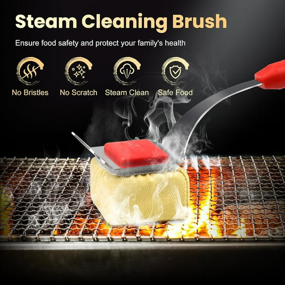 Grill Brush Bristle Free   5 Replaceable Pads, Steam Grill Brush for Outdoor Grill, BBQ Grill Brush and Scraper for Cast Iron/Stainless Steel Grates, Safe Grill Cleaner Brush, Gift for Men Dad