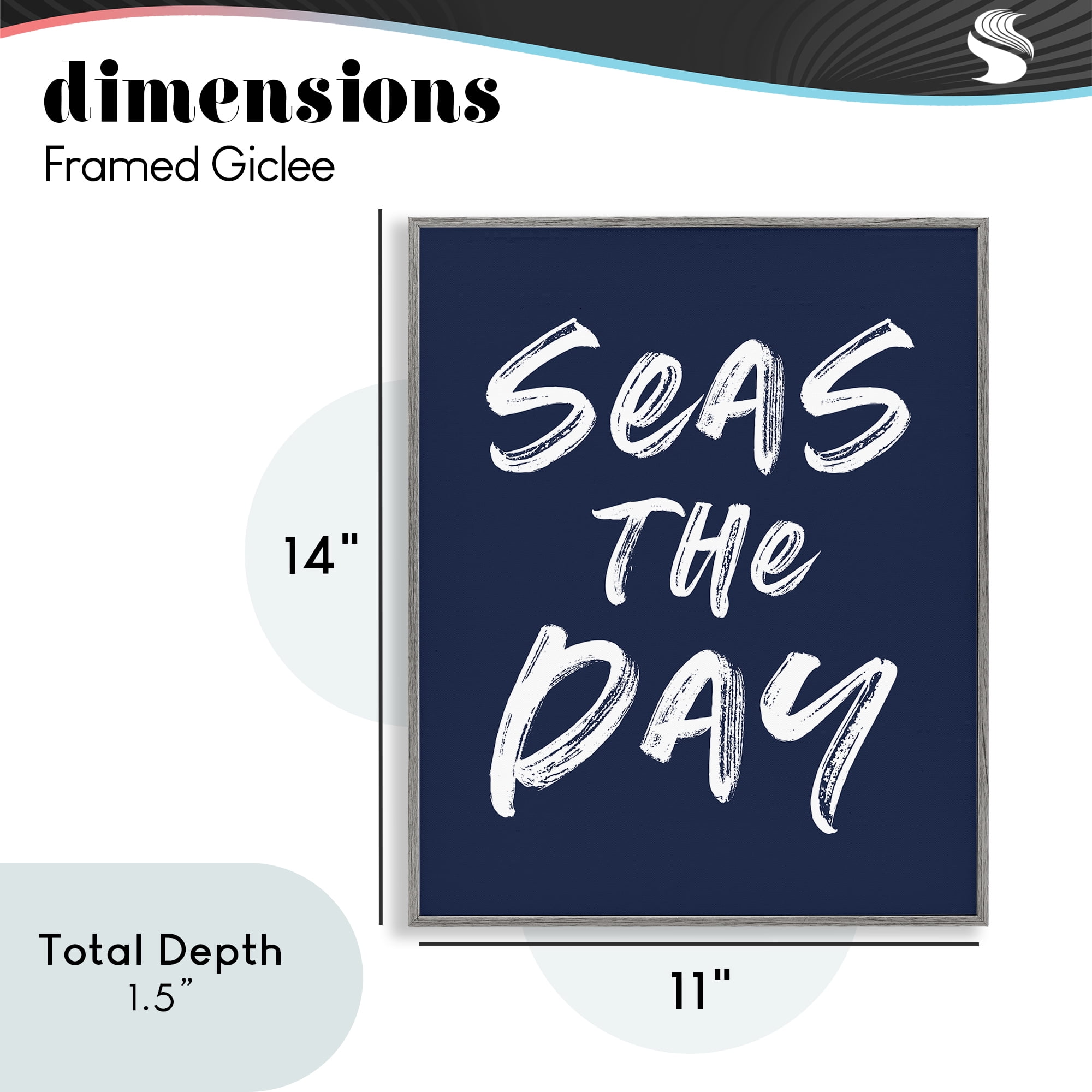 Seas The Day Sentiment Gray Framed Giclee Art, design by Lettered and Lined