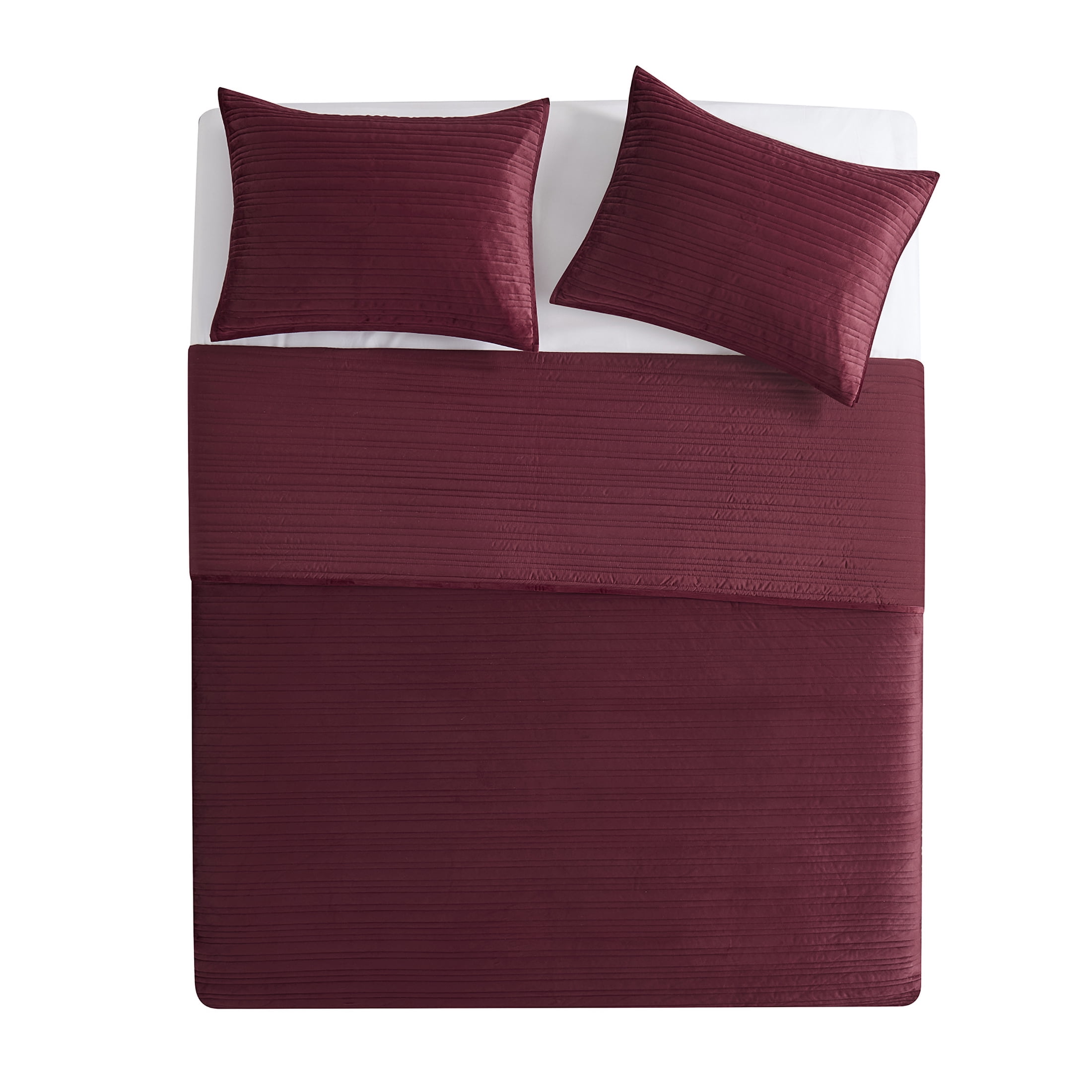 Mainstays Soft Velvet Quilt, Full/Queen, Luscious Merlot Red, Soft & Cozy Bedding
