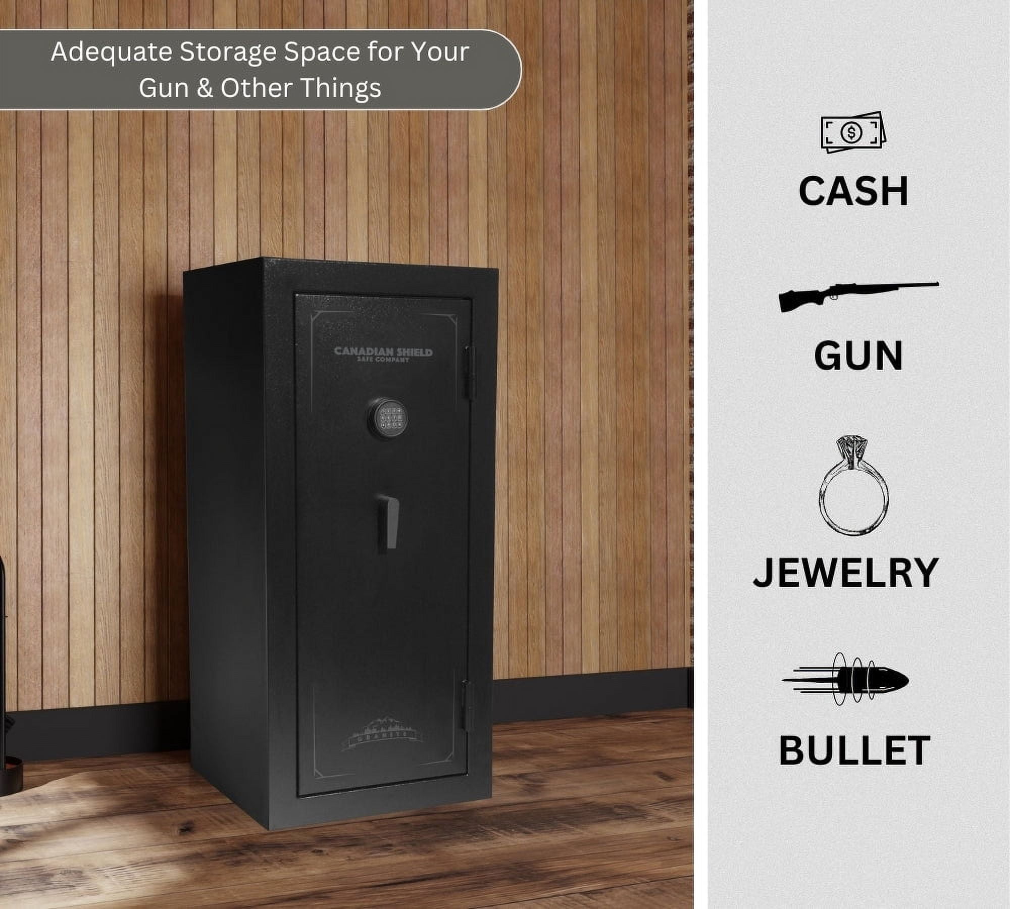 Canadian Shield Granite Series 55” Tall Gun Safe – 24-Gun Capacity, Electronic Lock, Fire Rated 30 Min At 1400°F, SA5525INS-BD