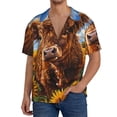 thumbnail image 1 of Fotbe Cloud Sky Sunflower Cow Camisa Estampada de Manga Corta para Hombre, Casual de Verano, Estilo Playero, Sin Arrugas-X-Large, 1 of 5