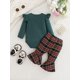 thumbnail image 3 of Set de mameluco y pantalones a cuadros verdes Doresbebe para niña, 12-18 m, 3 of 7