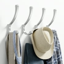 NIFFGAFF Metal Wall Hooks Screw In : 4 Packs Large Heavy Duty Mount for Hanging Coats, Backpacks, Handbags, Bags, Wall Mounted Hanger Set Includes Nails, Silver