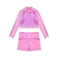 thumbnail image 3 of iEFiEL Girls Metallic Sports Suit Long Sleeve Crop Top with Athletic Shorts Hip-hop Dance Performance Outfit Pink 10, 3 of 5