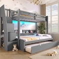 thumbnail image 3 of Bellemave Twin Over Full Bunk Bed with Stair and Trundle, Storage Shelves,Wood Bunk Beds with LED Light & USB Charging Station, Space-Saving Design Bunk Bed Frame for Teens Adults Bedroom,Gray, 3 of 8