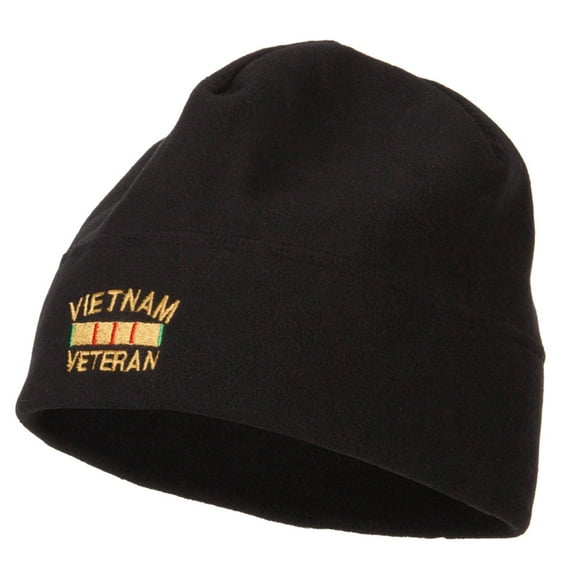Vietnam Veteran Embroidered Big Size Fleece Beanie - Black XL-3XL