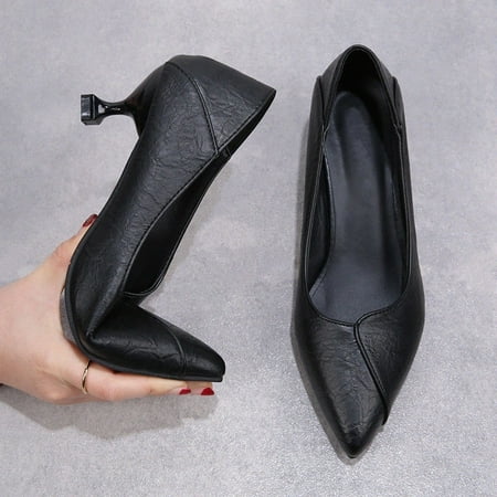

Flight attendant women‘s high heels real soft single-layer shoes women‘s chunky heel Autumn New mid heel pointed shallow mouth women‘s shoes