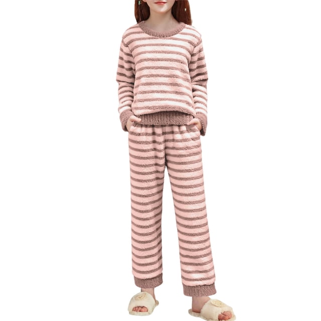 HAiming Garçons Filles Rayé Ensemble 2 Pcs Chandail à Manches Longues Col Ras du Cou Hauts d'Hiver Chauds Tendance Tenues de Nuit