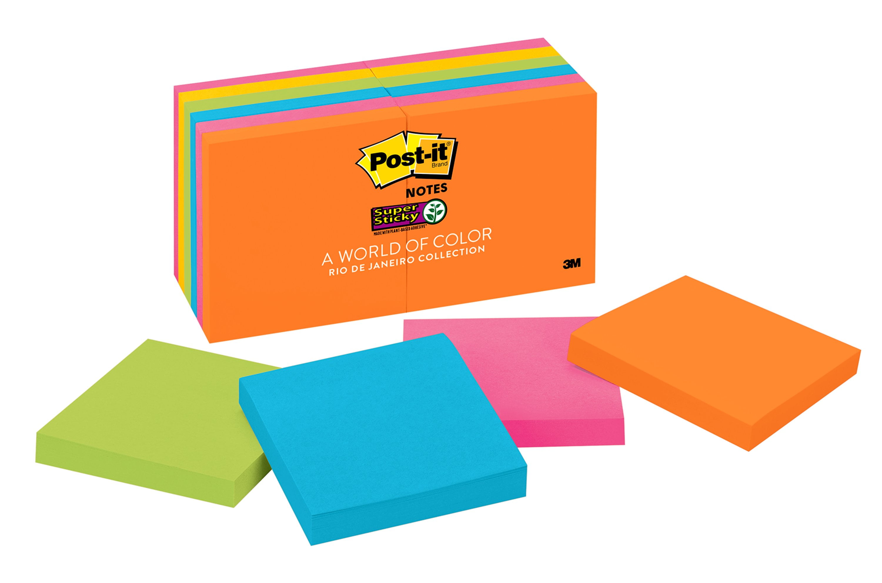 Postit Super Sticky Notes,3" x 3", Rio de Janeiro Collection, 12 Pads