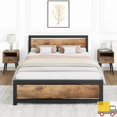 thumbnail image 1 of Metal Platform Bed Frame with Rustic Wood Headboard & Footboard, 14" Mattress Foundation, 700 lbs Weight Capacity, No Box Spring Needed, 1 of 7