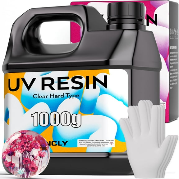 INCLY UV Resin 1000g, Upgrade Crystal Clear Resin UV, High Viscosity & Fast Curing Transparent Solar Cure Sunlight Activated Epoxy Resin for Jewelry Making Craft, Casting & Coating
