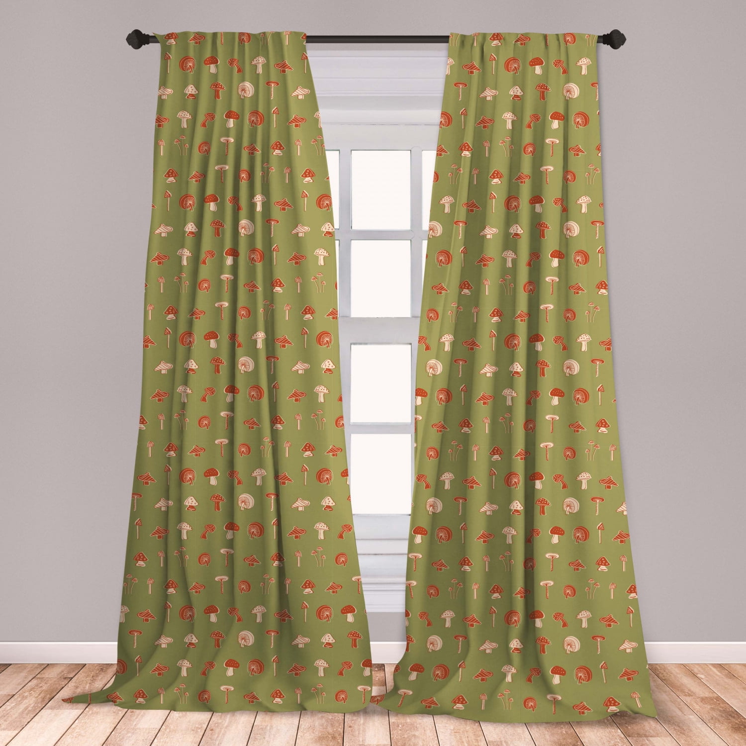 Mushroom Curtains 2 Panels Set, Repetitive Abstract Organic Jungle ...