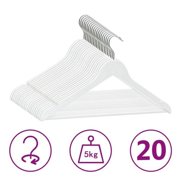 Clothes Hangers 20 Pack - Non-Slip Hardwood Hangers White - 360° Rotating Hook - Heavy Duty Closet Hangers for Clothes - Trouser Bar