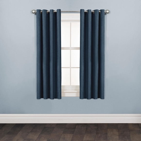 Mainstays Faux Suede 63" Drapery Grommet Window Curtains Panel, Navy