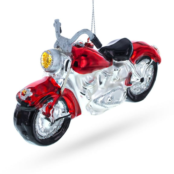 Red Motorcycle Glass Christmas Ornament