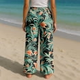 thumbnail image 4 of TrdSipl Linen Pants Women Wide Leg High Waist Palazzo Pants Floral Loose Stretchy Lightweight Lounge Pant with Pockets Army Green S, 4 of 4
