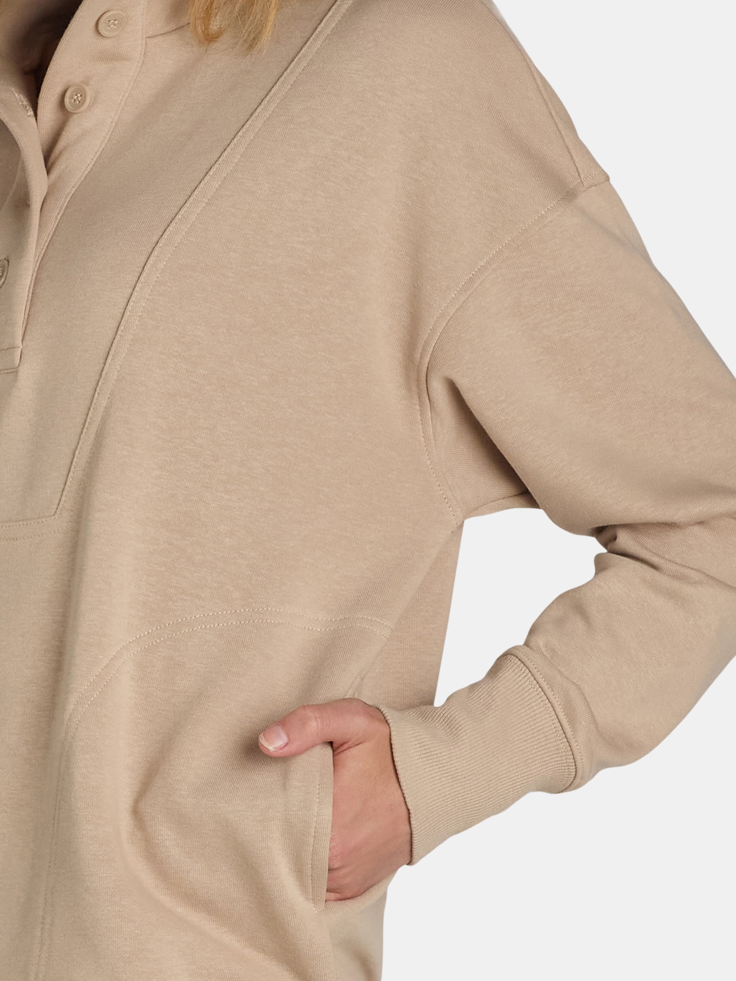Time and Tru Women's Mock Neck Sweatshirt with Button Placket, Sizes XS-XXXL