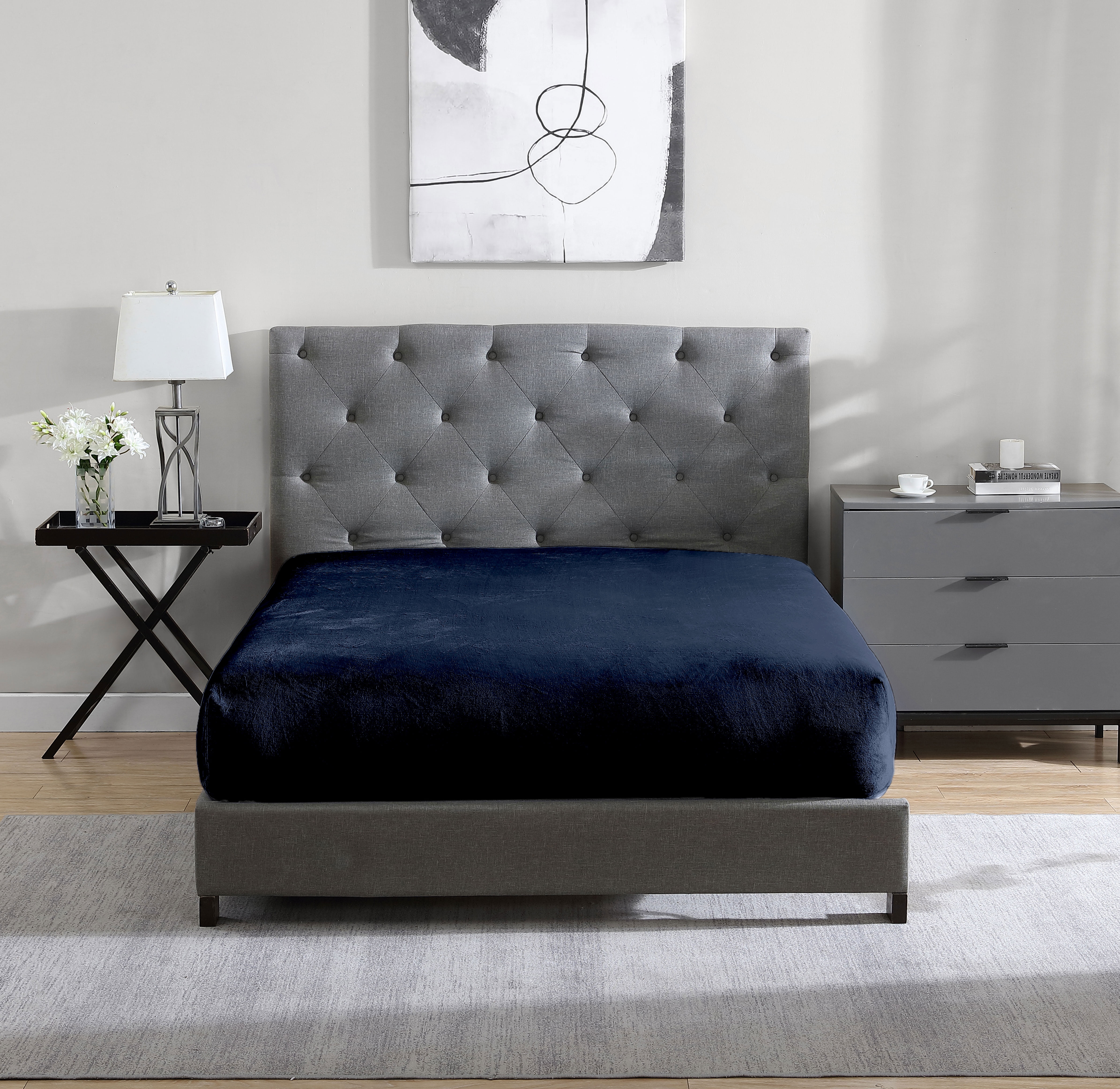 Swift Home Drap-housse de luxe 1 pièce en flanelle peluche, ultra-doux, poche profonde, chaleur toutes saisons, lit double, Marine