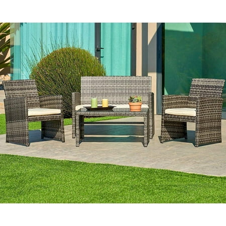 Suncrown Outdoor Patio Furniture Grey Wicker Conversation Set With Suncrown Outdoor Patio Furniture Grey Wicker Conversation Set With Gl Top Table 4 Piece
