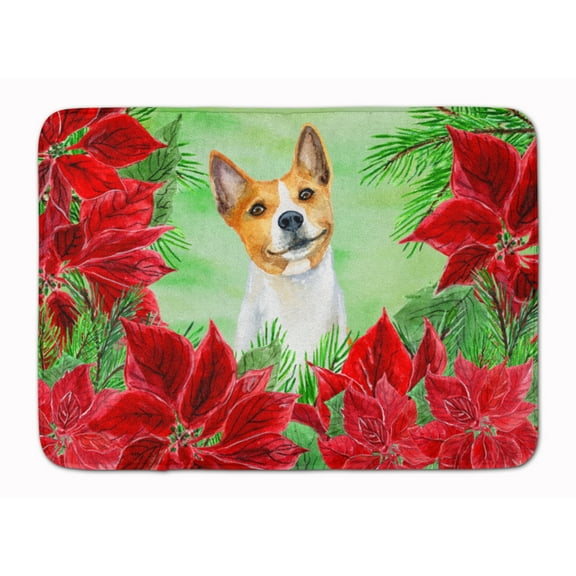 Basenji Poinsettas Machine Washable Memory Foam Mat