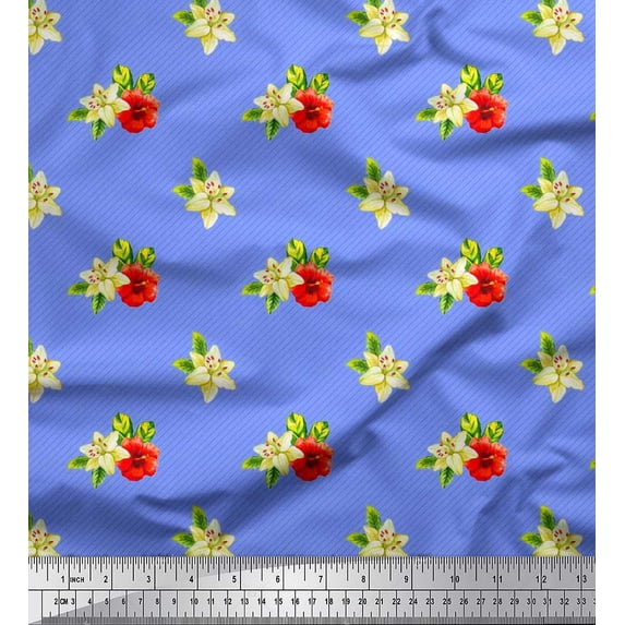 Soimoi Cotton Cambric Fabric Diagonal Stripe,Leaves & Azalea Floral Printed Craft Fabric by the Yard 42 Inch Wide