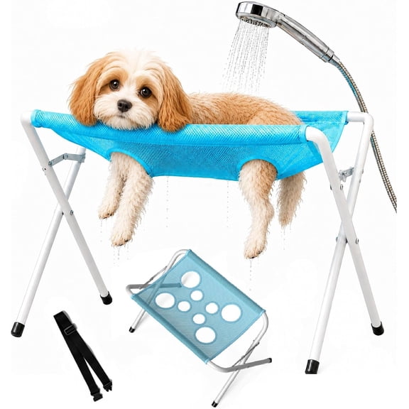 Clearance!! Dog Grooming Hammock Stand, Dog Bath Holder Sling Shower Chair (blue)