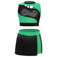 thumbnail image 4 of iiniim Girls 2 Piece School Cheerleading Uniform Outfit Shiny Sleeveless Crop Top with Skirt Set Cheer Dancewear Green 8, 4 of 6