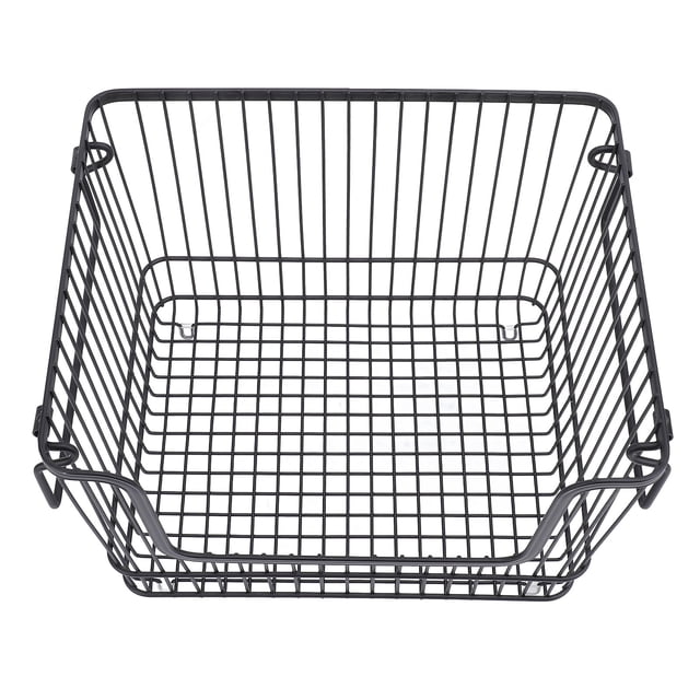 Freezer Storage Basket, Iron Wire 40 Pounds Load Bearing Large Opening Stackable Chest Freezer Organizer Black for Vegetables for Kitchen
