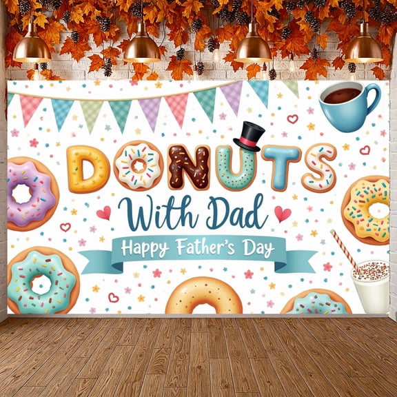 Pastel Color Donut Themed Banner Vibrant Glaze Father's Day Display Ribbon Accent Sweet Background for Father's Day Celebration Family Brunch Dad Appreciation Event