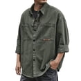 thumbnail image 2 of Men's Retro Work Shirt Jacket, Long Sleeve Button Down Casual Outerwear, Loose Fit Shacket with Pockets, Relaxed Fit Trucker Style Jacket for Men Green XXXXXXL/七点, 2 of 7