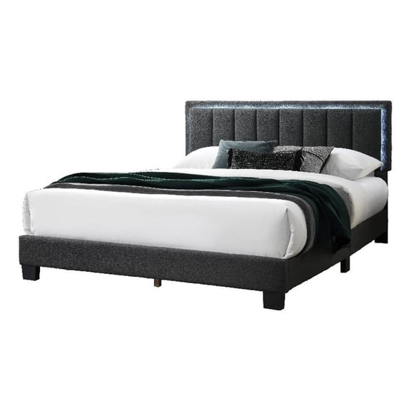 Jiana Full Bed-Charcoal Gray Wool Upholstery-LED Headboard
