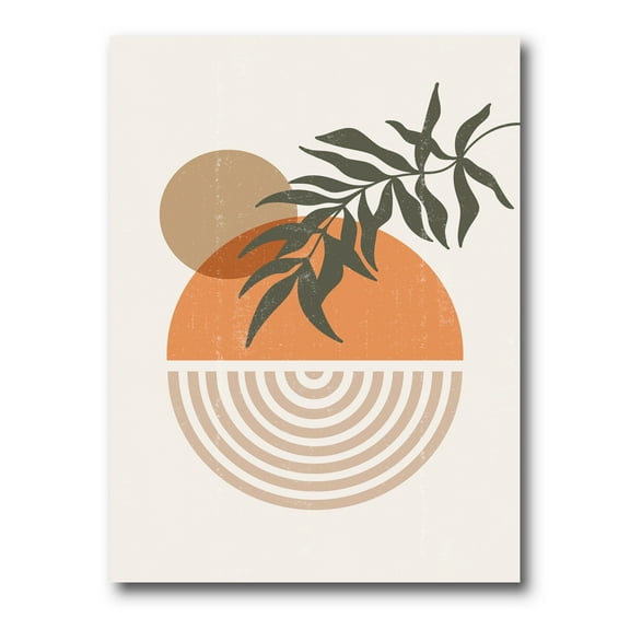 Abstract Geometrical Moon and Sun With Leaf I 8 in x 12 in Painting Canvas Art Print, by Designart