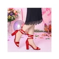 thumbnail image 6 of BLISSFUL STEP Women's Lace Up and Ankle Strap Block Heel Sandals Red 7, 6 of 8