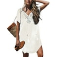 thumbnail image 1 of Bellella Robe d'Été de Plage pour Femmes Robe Courte Unie Col en V Mini Robe Manches Larges Couverture Fête Blanc P, 1 of 6