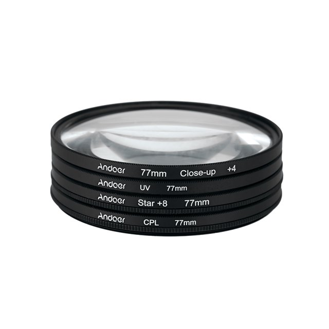 Andoer® 77mm UV + CPL + Primer plano + 4 + Estrella de 8 puntos Filtro Circular Juego de Filtro Pola Andoer Kit de lentes