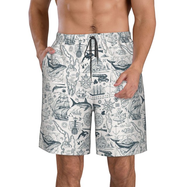 Fotbe Vintage Sailboats Trajes de Baño Estampados para Hombre, Shorts de Verano de Secado Rápido, Ropa de Playa, Bañadores-Medium