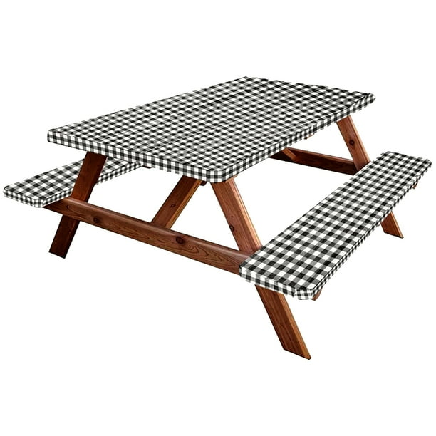 Picnic Table Cover with Bench Covers Vinyl Tablecloth with Elastic Band Fitted Table Covers for