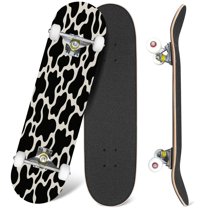 31'' Complete Skateboard 7 Layer Canadian Maple Double Kick Deck Skateboards Black white spotted texture animal skin cow Skate Board for Beginner Adult Gifts