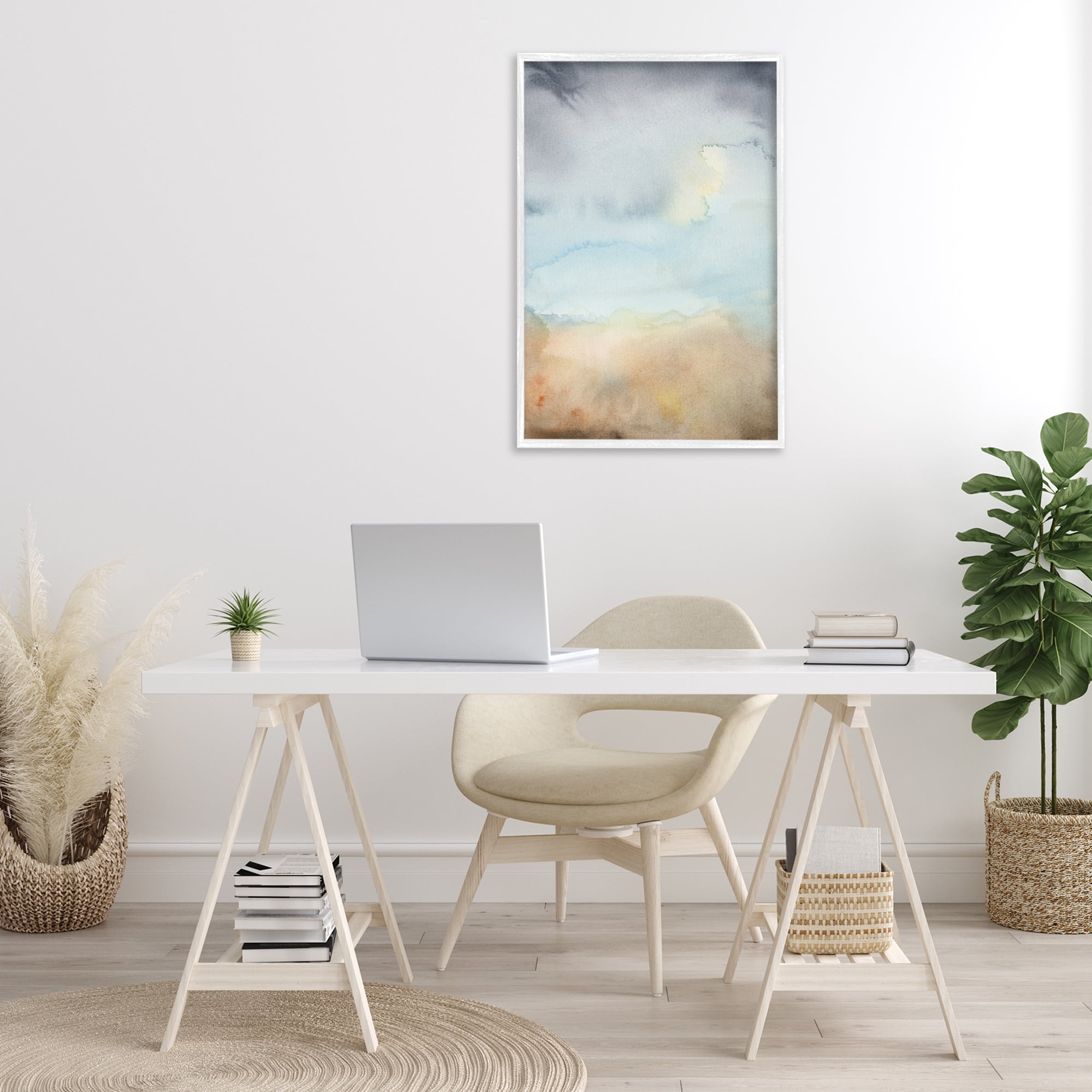 Stupell Industries Soft Fluid Landscape Abstract Painting White Framed Art Print Wall Art, 20 x 30