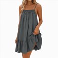 thumbnail image 6 of Women Summer Spaghetti Strap Swing Mini Dress Casual Ruffle Hem Loose Cami Dress, 6 of 6