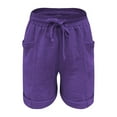 thumbnail image 4 of Womens Shorts Fashion Casual Pocket Solid Elastic Waist Drawstring Short Pants Backpacking Shorts for Women, 4 of 5