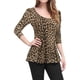 thumbnail image 1 of Camisa Peplum Estampada Allegra K Cuello Redondo Mangas Largas Leopardo Marrón XL, 1 of 7