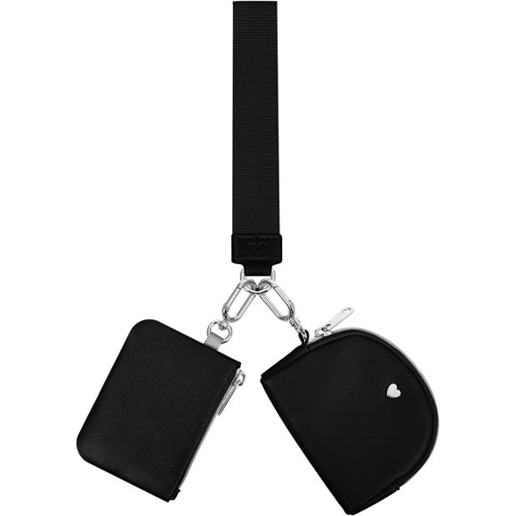 shiyou-Wallet for Woment Dual Pouch Wristlet Portable Wallet Coin Purse Mini Women Coin Pocket, Black+black, Small, Minimalist Wristlet