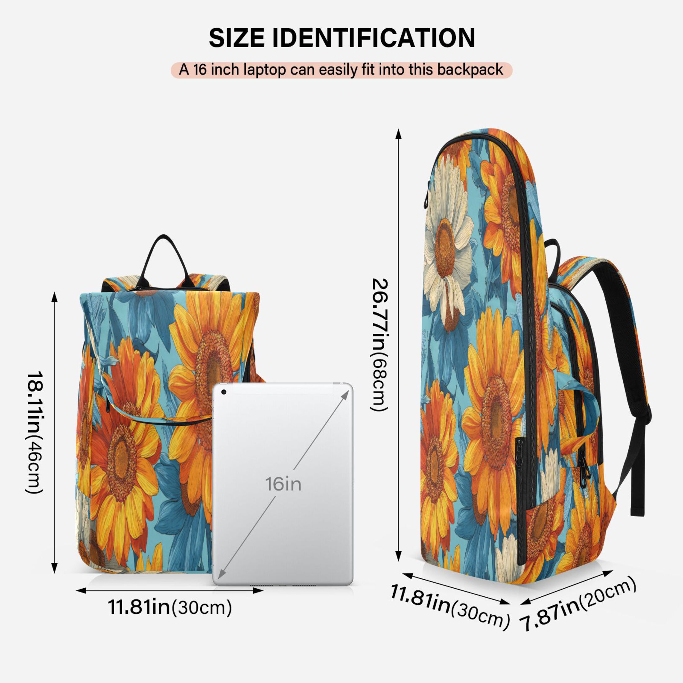 2 Racquet Holder Tennis Backpack Tennis Racket Covers Gym Bags Blue and Yellow Beautiful Sunflowers