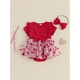 thumbnail image 2 of Suealasg Baby Girl Valentines Day Romper Dress Short Sleeve Heart Print Tulle Skirt Jumpsuit Bow Headband, 2 of 7