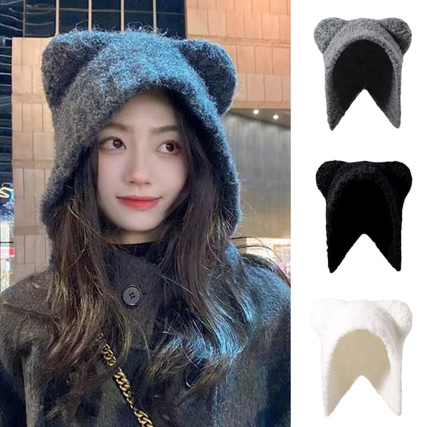 Gorro de punto con cordones de color liso Skymirror, elástico, resistente al viento, suave, de invierno, con orejas de gato, sin ala, accesorios de moda